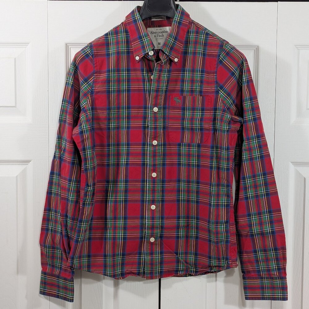 Abercrombie & Fitch Button Down Plaid Shirt Red Green and Blue - Picture 2 of 14